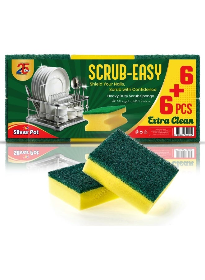 Silver Pot 12 pcs Kitchen Sponge & Scourer – 9cm Dual-Purpose Cleaning Sponge for Pots, Pans, Kitchen Utensils, and Delicate Surfaces - Image 1